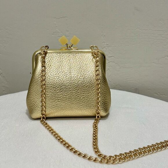 Handmade Genuine Premium Pebble Leather Candy Kisslock Clutch & 2 Chain Styles - Picture 1 of 15